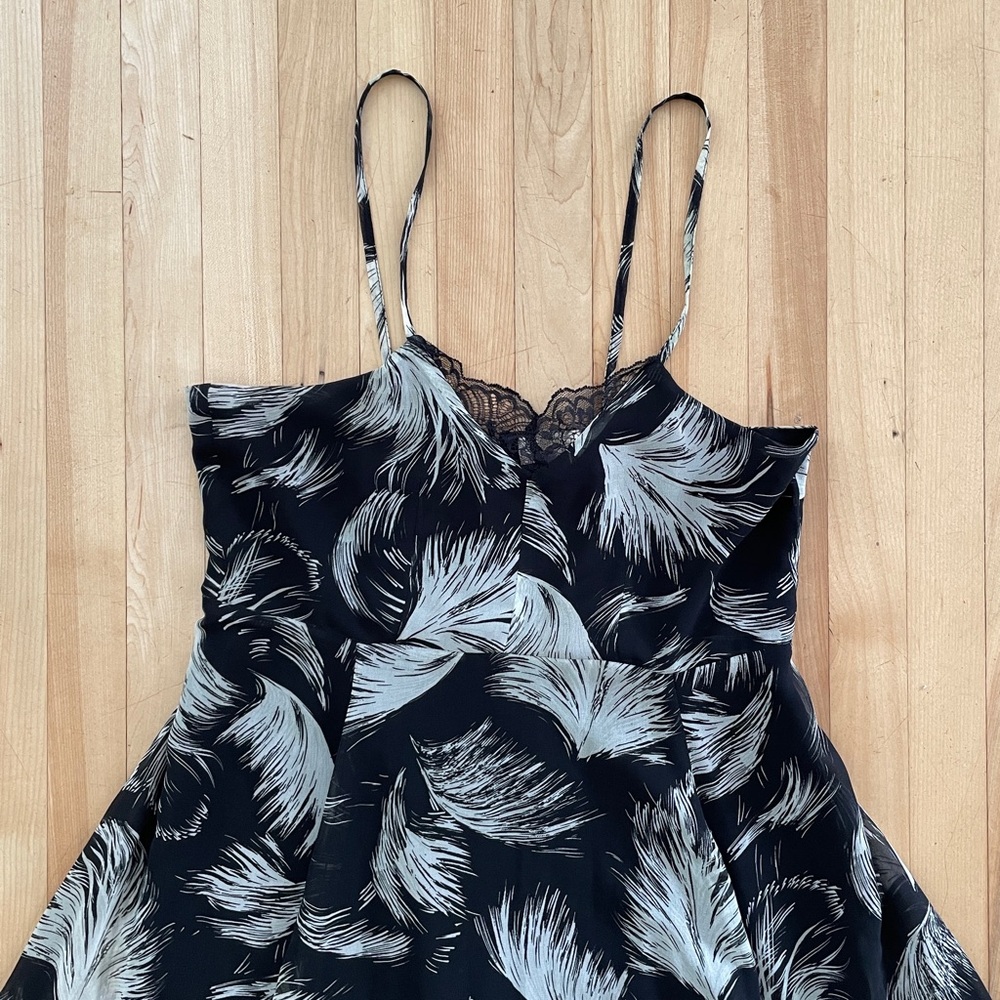 La Fée Maraboutée Black & White Feather Print Double Split Maxi Dress - Sz Eu 40